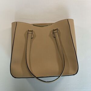 Calvin Klein Large Tan Leather Purse Shoulder Bag Pre Owned
